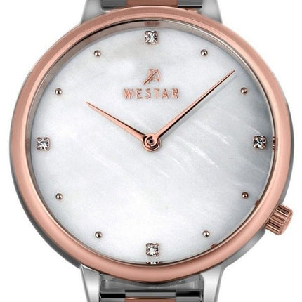 Westar Zing Crystal Accents Two Tone Stainless Steel White Mother Of Pearl Dial Quartz 00135SPN611 Women's Watch