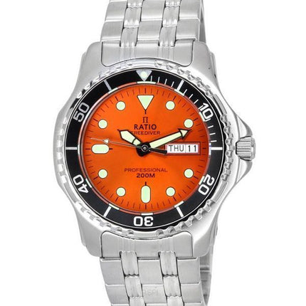 Ratio FreeDiver Professional Sapphire Sunray Orange Dial Quartz 36JL140-ORG 200M Men's Watch