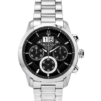 Bulova Sutton Big Date Chronograph Stainless Steel Black Dial Quartz 96B319 Mens Watch