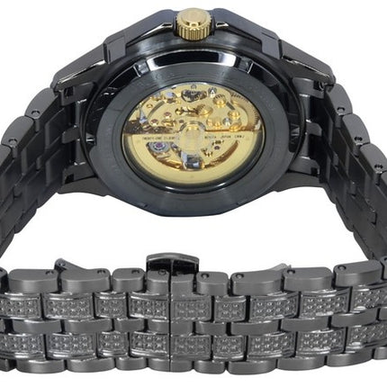 Bulova Octava Crystal Accents Stainless Steel Skeleton Gold Dial Automatic 98A293 Men's Watch