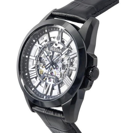 Bulova Classic Sutton Leather Strap Silver Skeleton Dial Automatic 98A304 100M Mens Watch