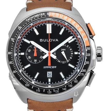 Bulova Racer Chronograph Leather Strap Black Dial Quartz 98B427 100M Men's Watch