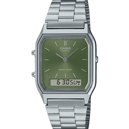 Casio Vintage Analog Digital Green Dial Dual Time Quartz AQ-230A-3AMQY Unisex Watch