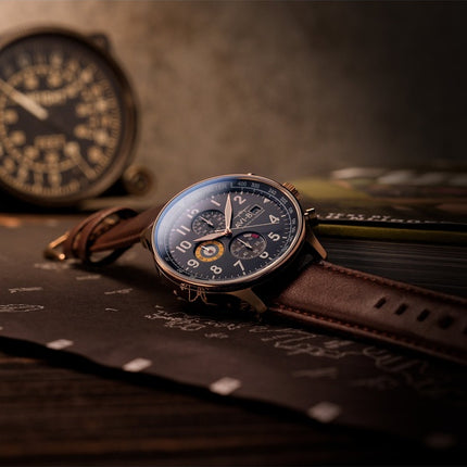 AVI-8 Hawker Hurricane Classic Chronograph Leather Strap Admiral Blue Dial Quartz AV-4011-0O Men's Watch