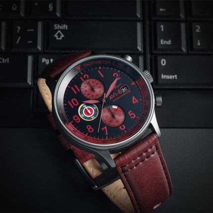 AVI-8 Hawker Hurricane Classic Chronograph Blood Red Leather Strap Black Dial Quartz AV-4011-0S Men's Watch