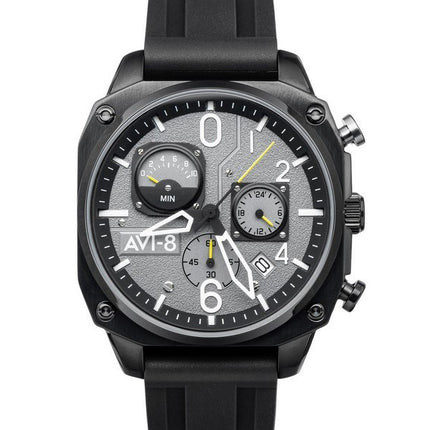 AVI-8 Hawker Hunter Retrograde Chronograph Tactical Black Rubber Strap Grey Dial Quartz AV-4052-R1 Men's Watch