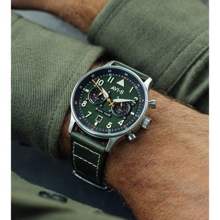 AVI-8 Hawker Hurricane Carey Dual Time Merville Green Dial Quartz AV-4088-02 Mens Watch