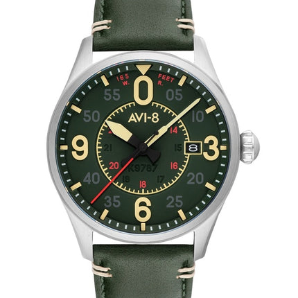 AVI-8 Spitfire Smith Reading Leather Strap Green Dial Automatic AV-4090-03 Men's Watch