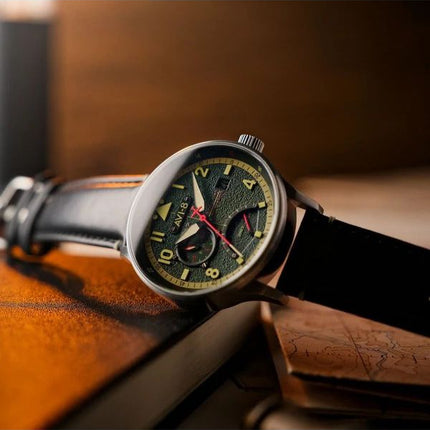 AVI-8 Hawker Hurricane Mckellar Dual Time Gothic Green Dial Quartz AV-4101-0A Mens Watch With Extra Strap