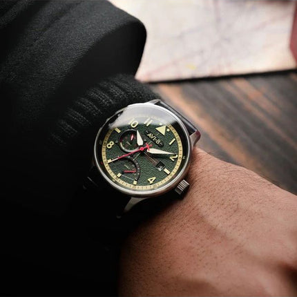 AVI-8 Hawker Hurricane Mckellar Dual Time Gothic Green Dial Quartz AV-4101-0A Mens Watch With Extra Strap