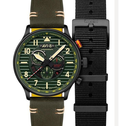 AVI-8 Flyboy Spirit Of Tuskegee Chronograph Limited Edition Roberts Green Dial Quartz AV-4109-04 Mens Watch With Extra Strap