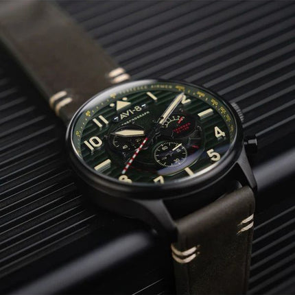 AVI-8 Flyboy Spirit Of Tuskegee Chronograph Limited Edition Roberts Green Dial Quartz AV-4109-04 Mens Watch With Extra Strap