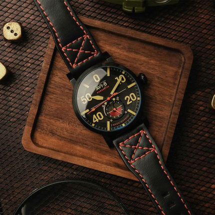 AVI-8 Dambuster Chadwick Meca-Quartz Coal Black Leather Strap Black Dial AV-4113-03 Men's Watch