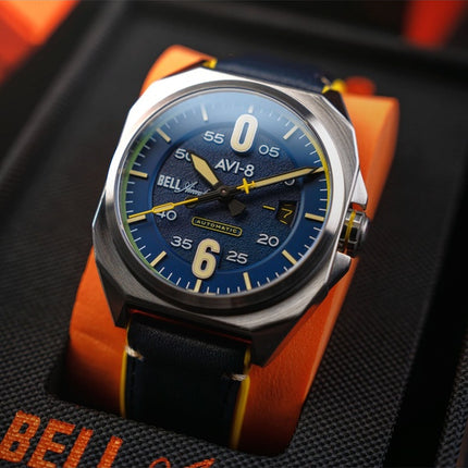 AVI-8 Bell X-1 Machbuster Automatic Catalina Blue Leather Strap Blue Dial AV-4115-03 Men's Watch