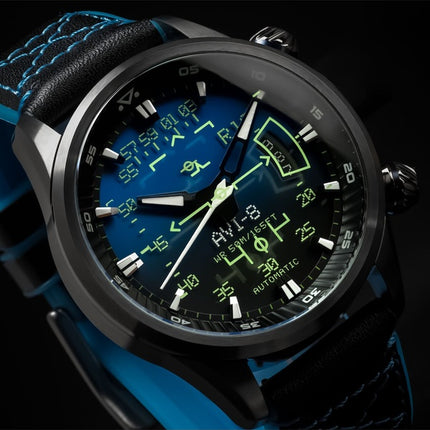 AVI-8 Hawker Harrier HUD Leather Strap Gradient Blue Dial Automatic AV-4117-01 Men's Watch