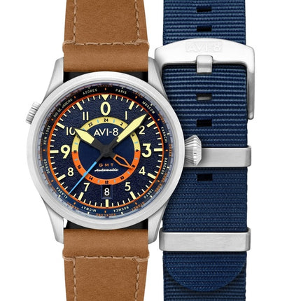 AVI-8 Flyboy Wingman Worldtimer GMT Atlantic Blue Dial Automatic AV-4120-01 Men's Watch With Extra Strap