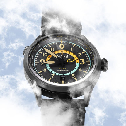 AVI-8 Flyboy Wingman Worldtimer GMT Tropical Grey Dial Automatic AV-4120-04 Men's Watch With Extra Strap