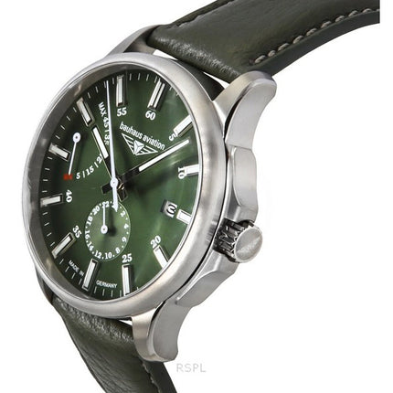 Bauhaus Aviation Green Leather Strap Dark Green Dial Automatic 28604 100M Men's Watch