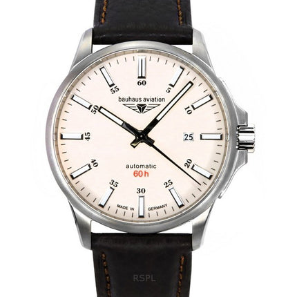 Bauhaus Aviation Leather Strap Full Luminous Beige Dial Automatic 28645 100M Men's Watch