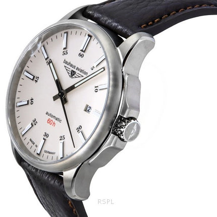 Bauhaus Aviation Leather Strap Full Luminous Beige Dial Automatic 28645 100M Men's Watch