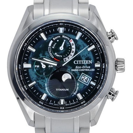 Citizen Radio Controlled Moon Phase Super Titanium Green Dial Eco-Drive BY1010-81X 100M Men's Watch