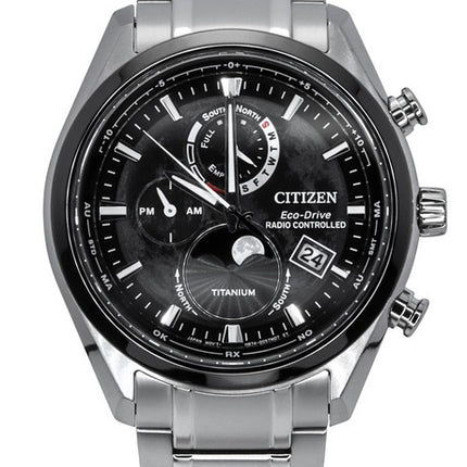 Citizen Tsuki-Yomi Radio Controlled Moon Phase Super Titanium Black Dial Eco-Drive BY1018-80E 100M Men's Watch