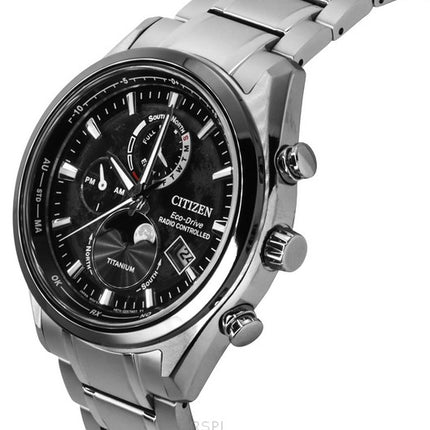 Citizen Tsuki-Yomi Radio Controlled Moon Phase Super Titanium Black Dial Eco-Drive BY1018-80E 100M Men's Watch