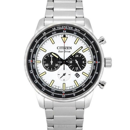 Citizen Eco-Drive Chronograph Stainless Steel White Dial CA4500-91A 100M Men's Watch