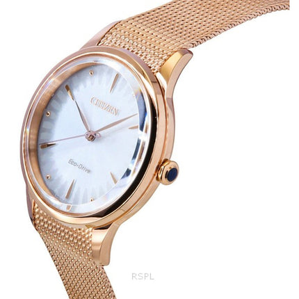 Citizen L Rose Gold Tone Stainless Steel White Dial Eco-Drive EM1153-88A Women's Watch