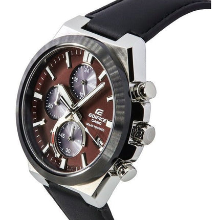 Casio Edifice Analog Chronograph Leather Strap Burgundy Dial Solar EQS-950BL-5A 100M Men's Watch