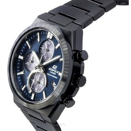 Casio Edifice Analog Chronograph Black Ion Plated Stainless Steel Blue Dial Solar EQS-950DC-2A 100M Men's Watch