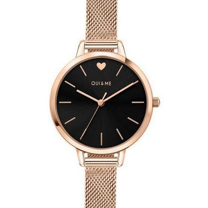 Oui & Me Petite Amourette Black Dial Rose Gold Tone Stainless Steel Quartz ME010002 Women's Watch