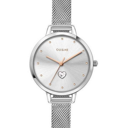 Oui & Me Petite Amourette Silver Sunray Dial Leather Strap Quartz ME010140 Women's Watch