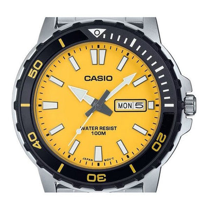 Casio Standard Analog Stainless Steel Yellow Dial Quartz MTD-125D-9AV 100M Men's Watch