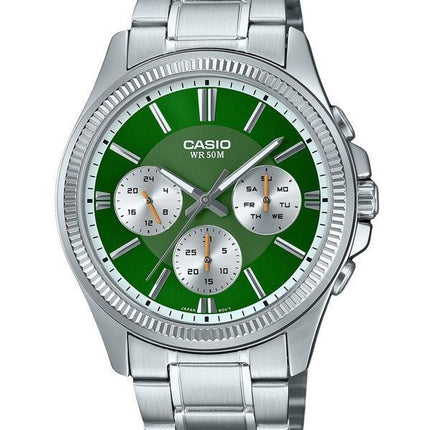 Casio Enticer Analog Stainless Steel Green Dial Quartz MTP-1375D-3 Mens Watch