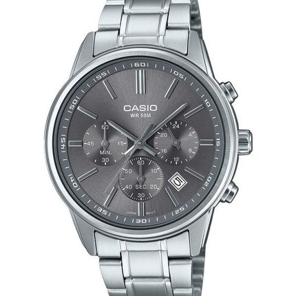 Casio Standard Analog Chronograph Stainless Steel Grey Dial Quartz MTP-E515D-8AV Men's Watch