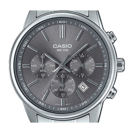 Casio Standard Analog Chronograph Stainless Steel Grey Dial Quartz MTP-E515D-8AV Men's Watch