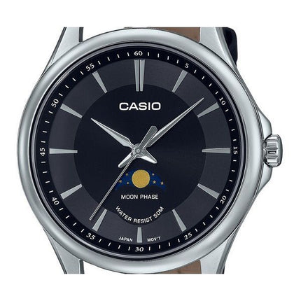 Casio Standard Analog Moon Phase Leather Strap Black Dial Quartz MTP-M100L-1A Mens Watch