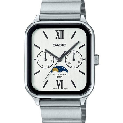 Casio Standard Analog Moon Phase Stainless Steel White Dial Quartz MTP-M305D-7A2V Men's Watch