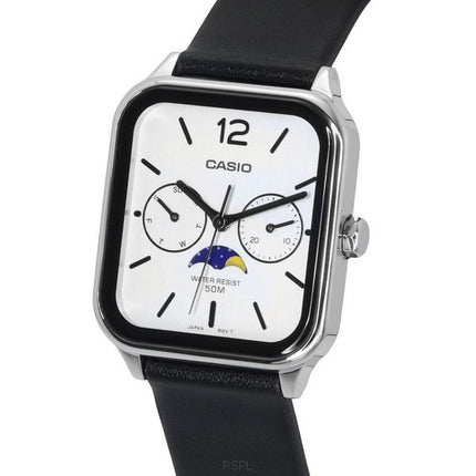 Casio Standard Analog Moon Phase Leather Strap White Dial Quartz MTP-M305L-7A Men's Watch