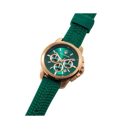 Maserati Successo Lifestyle Chronograph Rubber Strap Green Dial Quartz R8871621038 Men's Watch