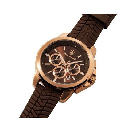 Maserati Successo Lifestyle Chronograph Rubber Strap Brown Dial Quartz R8871621039 Men's Watch