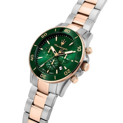 Maserati Competizione Chronograph Two Tone Stainless Steel Green Dial Quartz R8873600004 100M Men's Watch