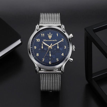 Maserati Epoca Limited Edition Chronograph Stainless Steel Mesh Blue Dial Quartz R8873618022 100M Men's Watch