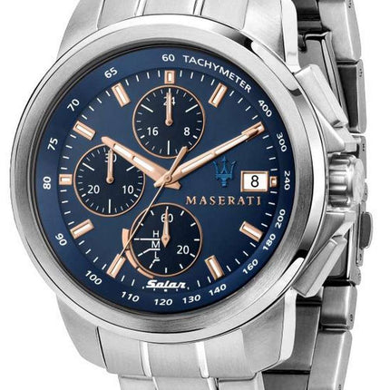 Maserati Successo Chronograph Blue Dial Stainless Steel Solar R8873645004 Mens Watch