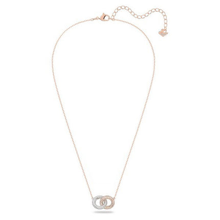 Swarovski Dextera Clear Crystals And Rose Gold Tone Plated Intertwined Circles Necklace 5414999 For Women