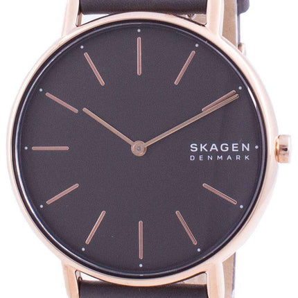 Skagen Signatur Grey Dial Charcoal Leather Strap Quartz SKW2794 Women's Watch