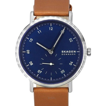 Skagen Kuppel Brown Leather Strap Blue Dial Quartz SKW6888 Men's Watch