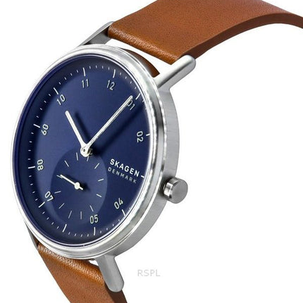 Skagen Kuppel Brown Leather Strap Blue Dial Quartz SKW6888 Men's Watch