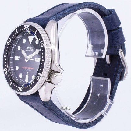 Seiko Automatic SKX007J1-LS13 Diver's 200M Japan Made Blue Leather Strap Men's Watch